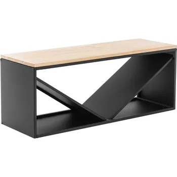 hillvert Stojan na dřevo ke krbu - s lavicí - 20/30 kg - 104 x 35 x 41 cm - ocel/dřevo - černý HI-FWR-015