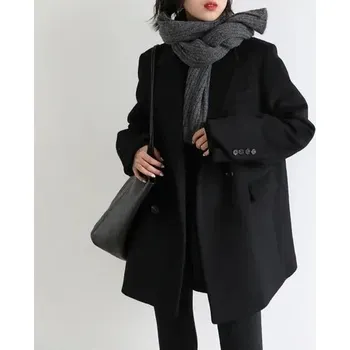 Dámský kabát Dámský vlněný krátký kabát Barva: Černá, Velikost: XL