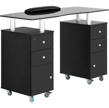 physa Stůl na manikúru - 1 200 x 515 x 810 mm - černo-bílý - na 8 kolečkách PHY-MT-5