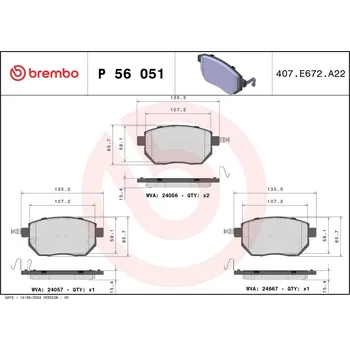 Brzdová destička Sada brzdových destiček, kotoučová brzda BREMBO P 56 051