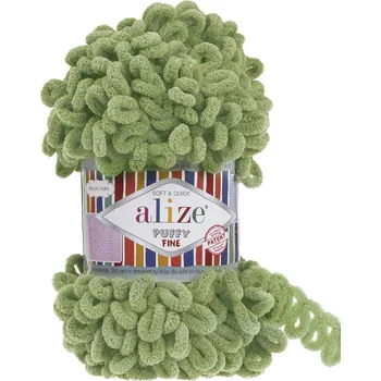 Příze s oky Alize PUFFY FINE pro ruční pletení bez jehlic, 485 zelená, efektní, 100g/14m