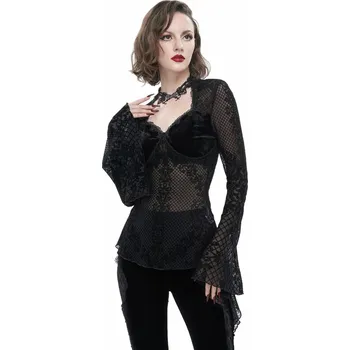 tričko gothic and punk dámské - V neck flocked floral classic beauty sexy Gothic w - DEVIL FASHION - ETT026 - 3XL