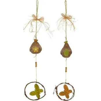 Velikonoční dekorace Závěs dřevo 90x440 slepice, motýl mix