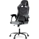 Herní křeslo, šedá a černá ekokůže, houpací mechanika, opěrák 135°