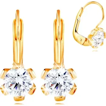 Náušnice Náušnice ze žlutého 14K zlata - kvítek s čirým zirkonem uprostřed, 5 mm