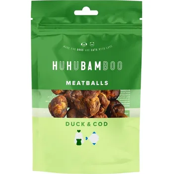 Pamlsek pro psa Huhubamboo masové koule s kachním a treskou 75g