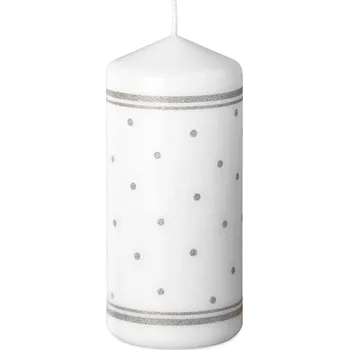 Svíčka Svíčka 68x150 mm Puntíky glitr stříbrný, bílá