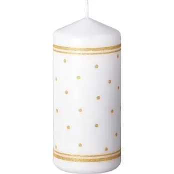 Svíčka Svíčka 68x150 mm Puntíky glitr zlatý, bílá