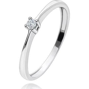 Prsten Prsten z bílého 14K zlata - kulatý čirý briliant, hladká ramena - Velikost: 52