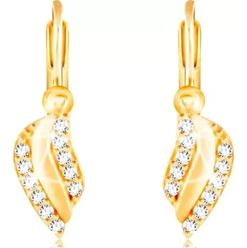 Náušnice Zlaté náušnice 585 - lesklý zvlněný list s liniemi čirých zirkonků