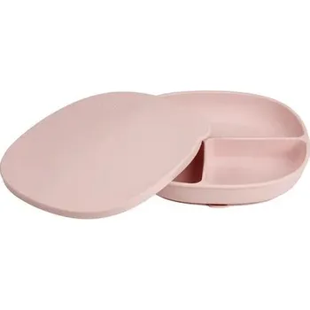 b.box Silikonový dělený talířek s víčkem a přísavkou růžový