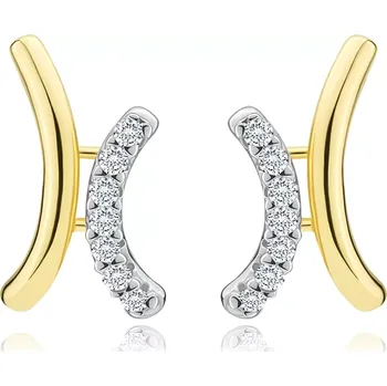 Náušnice Náušnice ze smíšeného 14K zlata - hladký a zirkonový zahnutý oblouk