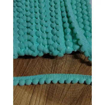 Krajka Prýmek šíře 11 mm s bambulkami Ø5 mm barva mint