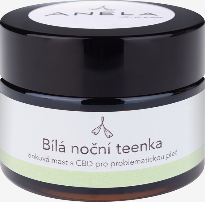Anela Bílá noční teenka Obsah: 30 ml CBD zinkový krém na akné či ekzém