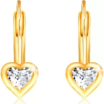 Náušnice Náušnice ve žlutém 14K zlatě - čirý srdcovitý zirkon s lesklým lemem