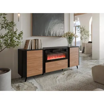 Šatní skříň Skříňka s krbem Newort 200 EF, Barva: černý mat + ořech MIRJAN 5903211369285