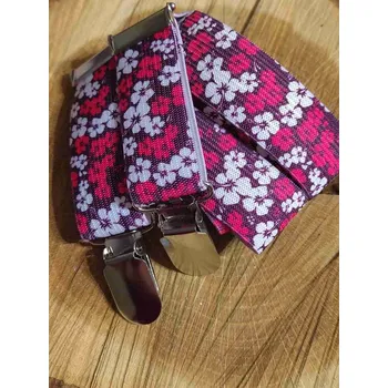 Kšandy Dětské dívčí šle/ kšandy růžové a bílé kytičky, Délka 50 cm