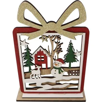 Dekorace dřevo 155×50×210 mm, dáreček na postavení s glitrem, barevný