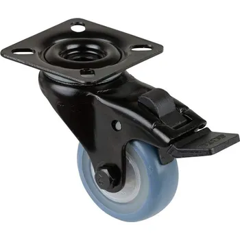 Pojezdové kolečko Přístrojové kolečko, otočné s brzdou, běhoun modrý, vidlice černá, pr. 50 mm, s plotýnkou, nosnost 50 kg