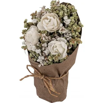 umělá květina Chaks Kytička umelých ruží v kraftovom papieri - Biela