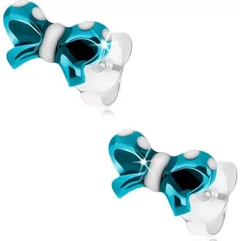 Náušnice Náušnice ze stříbra 925, mašlička se světle modrou a bílou glazurou