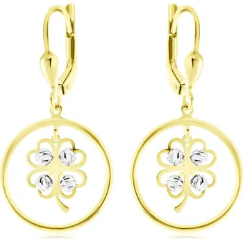 Náušnice GEMMAX Elegantní visací náušnice Čtyřlístky v kruhu ze žluto-bílého zlata – zlatý šperk ryzosti 585/1000 v Dárkovém balení s Certifikátem GLECN-02558