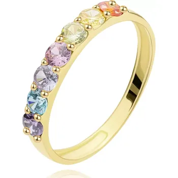 Prsten Prsten ze žlutého zlata 585 - řada barevných zirkonů, lesklá ramena - Velikost: 49