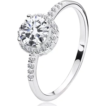 Prsten Prsten ze stříbra 925 - čirý zirkon uprostřed, zirkonový lem a ramena - Velikost: 51