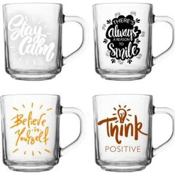 hrnek 246ml, 1ks, 4druhy NÁPISŮ, sklo