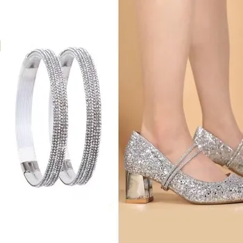 Tkaničky do bot Upevňovací pásky na dámskou obuv - Bílé s kamínky