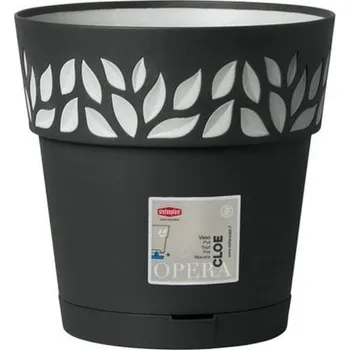 Obal na květináč Stefanplast plastový květináč CLOE 20 cm grafit/šedá + miska Rychlá expedice, doprava Zdarma od 999 Kč