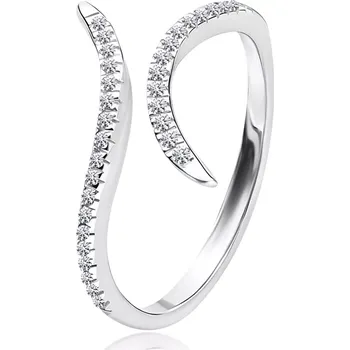 Prsten Stříbrný prsten 925 - rozdělené a zvlněné linie s čirými zirkony - Velikost: 56