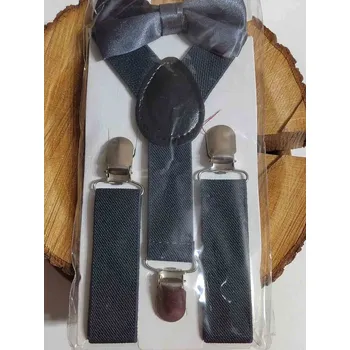 Kšandy Dětská sada šle a motýlek barva šedá