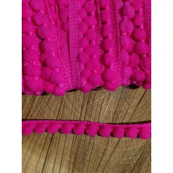 Krajka Prýmek šíře 11 mm s bambulkami Ø5 mm růžový tmavý