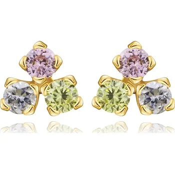 Náušnice Náušnice ze 14K žlutého zlata - tři barevné zirkony ve světlých odstínech