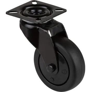 Pojezdové kolečko Přístrojové kolečko, otočné, běhoun černý, vidlice černá, pr. 75 mm, s plotýnkou, nosnost 60 kg