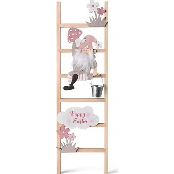 Dřevěná dekorace Žebřík s jarním skřítkem, přírodní, 160x600mm