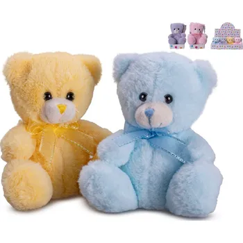 plyšák Medvídek plyšový 12 cm sedící s mašlí - mix barev (růžová, modrá, žlutá, fialová)