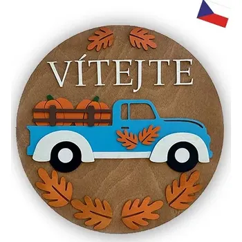 Dřevěná hračka JH WoodArt dřevěná cedule V - Vítejte 38 cm (Závěsná cedule na dveře nebo zeď s vkusným dotekem)