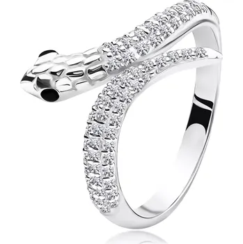 Prsten Stříbrný prsten 925 - motiv hada, černé oči a čiré zirkonové tělo - Velikost: 47