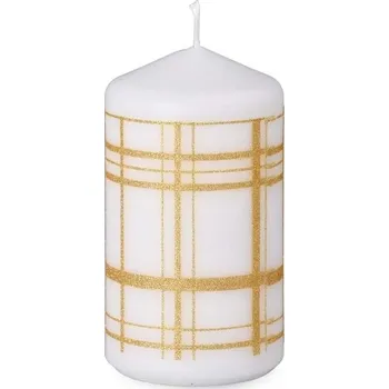 Svíčka Svíčka 68x120mm, KARO zlatá/bílá