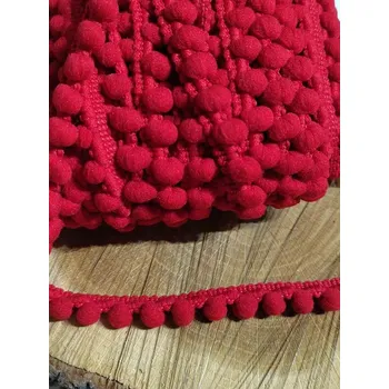 Prýmek šíře 10 mm s bambulkami Ø8 mm barva červená