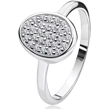 Prsten Prsten ze stříbra 925 - asymetrický ovál zdobený čirými zirkony - Velikost: 56