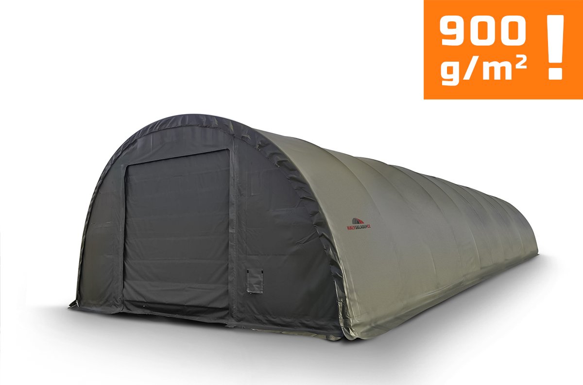 Plachtová hala šířka: 9,15 m, délka: 20m, výška: 4,5m, PVC 900g/m2 ZELENÁ, vratový naviják Dodání za 2 až 3 měsíce: 10% SLEVA