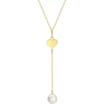 Náhrdelník Náhrdelník ze žlutého 14K zlata - srdce s výřezem, sladkovodní perla na řetízku
