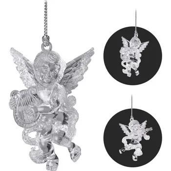Vánoční dekorace Anděl akrylový 100mm se závěsem - mix čirý