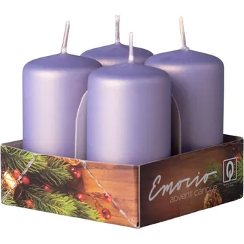 Svíčka Válec 4ks 40x75 metal světle fialová