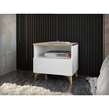 Noční stolek Noční stolek Ountra 1SZ, Barva dřeva: bílá / bílý lesk + zlatá MIRJAN 5903211367977