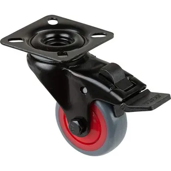 Pojezdové kolečko Přístrojové kolečko, otočné s brzdou, běhoun šedý, vidlice černá, pr. 50 mm, s plotýnkou, nosnost 50 kg