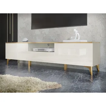 Televizní stolek TV skříňka/stolek Ountra 2D1S, Barva dřeva: béžová / béžový lesk + zlatá MIRJAN 5903211368004